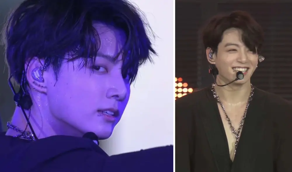 Jungkook de BTS se robó la atención de ARMY en un momento divertido con el botón de su traje durante "Fake love" en el concierto "PTD on stage en Seúl". Foto: composición La República/Twitter @izajeons Jungkook de BTS se robó la atención de ARMY en un momento divertido con el botón de su traje durante "Fake love" en el concierto "PTD on stage en Seúl". Foto: composición La República/Twitter @izajeons