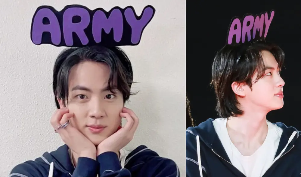 Jin de BTS sorprendió a sus seguidores con una vincha ARMY en la parte final del concierto presencial "Permission to dance on stage" día 3. Foto: composición La República/Instagram @jin/ Twitter @btsforever1207 Jin de BTS sorprendió a sus seguidores con una vincha ARMY en la parte final del concierto presencial "Permission to dance on stage" día 3. Foto: composición La República/Instagram @jin/ Twitter @btsforever1207