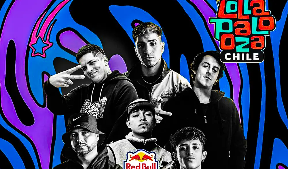 Klan, Acertijo, Jaze, Valles T, Basek y Jokker, integrantes del show de Red Bull Batalla en Lollapalooza Chile. Foto: Lollapalooza Klan, Acertijo, Jaze, Valles T, Basek y Jokker, integrantes del show de Red Bull Batalla en Lollapalooza Chile. Foto: Lollapalooza