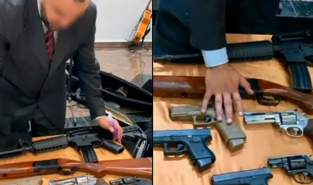 En la grabación se puede ver al pastor Rene Arian, de la Iglesia Agnus, ungiendo revólveres, pistolas, una escopeta y un fusil, mientras pide que los artefactos “protejan a la población”. Foto: captura / Twitter
