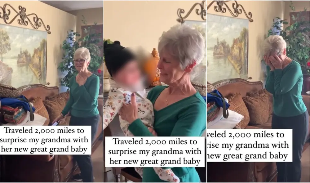 El conmovedor momento en que una mujer conoce a su bisnieta. Foto: captura de TikTok.