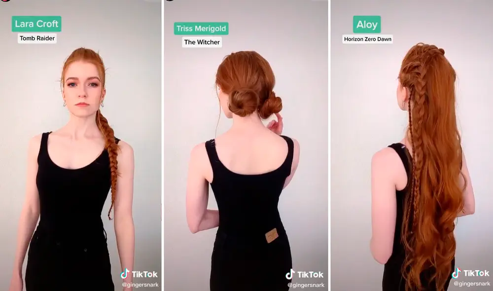Gingersnark es una tiktoker que ha demostrado grandes dotes en sus peinados a la hora de recrear a diferentes personajes de videojuegos. Foto: captura de TikTok