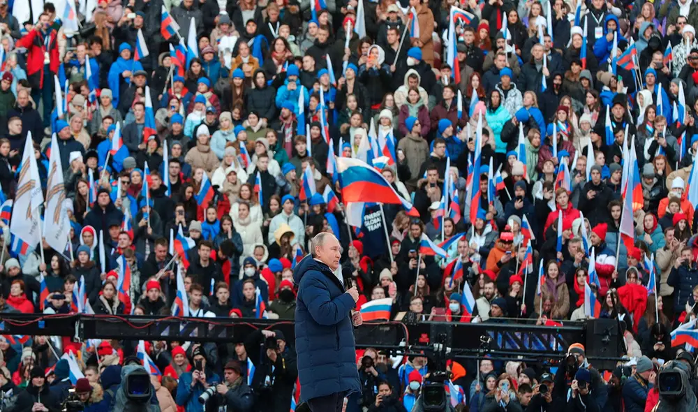 Vladimir Putin este viernes en el estadio Luzhniki de Moscú. Foto: AFP