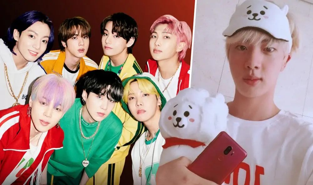 Aunque no pudo asistir al primer VLive de BTS tras el "PTD Seoul" debido a su cirugía, Jin dijo presente a través de su alpaca de peluche RJ. Foto: composición La República / Hybe