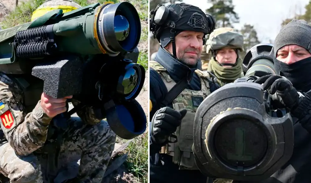 El otro misil antitanque con el que cuentan las tropas ucranianas es el NLAW, desarrollado por la empresa sueca SAAB, en cooperación con el Ministerio de Defensa británico. Foto: composición LR-AFP El otro misil antitanque con el que cuentan las tropas ucranianas es el NLAW, desarrollado por la empresa sueca SAAB, en cooperación con el Ministerio de Defensa británico. Foto: composición LR-AFP