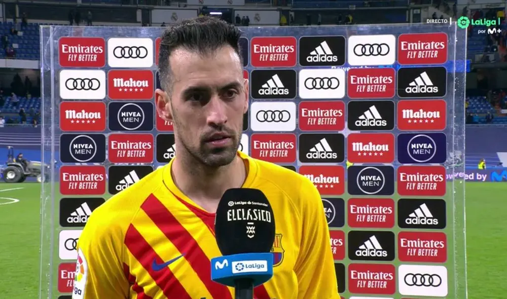Sergio Busquets fue titular ante Real Madrid y completó los 90 minutos. Foto: captura Movistar LaLiga