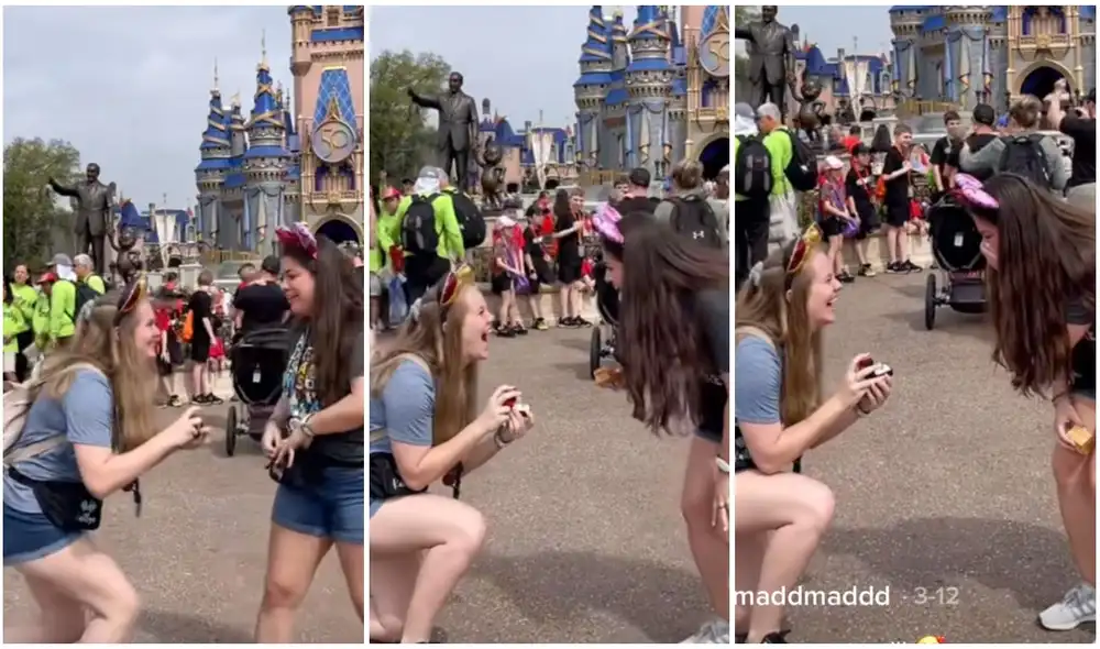 La emotiva propuesta de matrimonio de una joven a su novia en Disney World. Foto: captura de TikTok.
