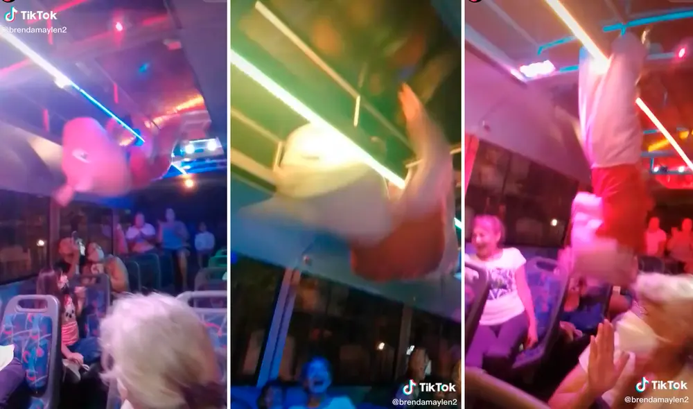 El hombre con el disfraz de Peppa Pig realizó un increíble baile dentro del bus. Foto: captura de TikTok El hombre con el disfraz de Peppa Pig realizó un increíble baile dentro del bus. Foto: captura de TikTok