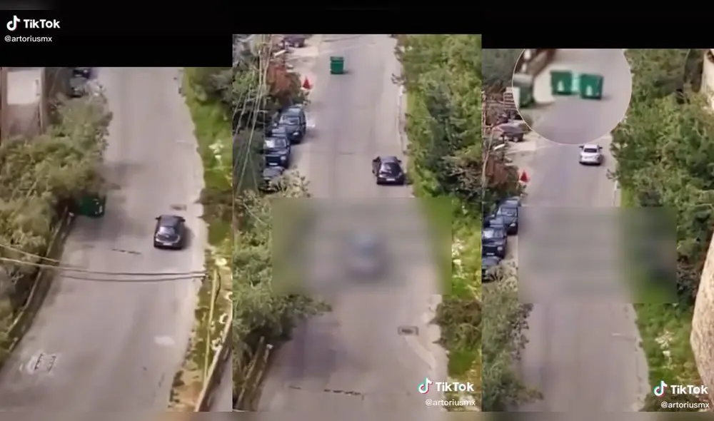 El tacho de basura chocó contra otro depósito de residuos. Foto: captura de TikTok