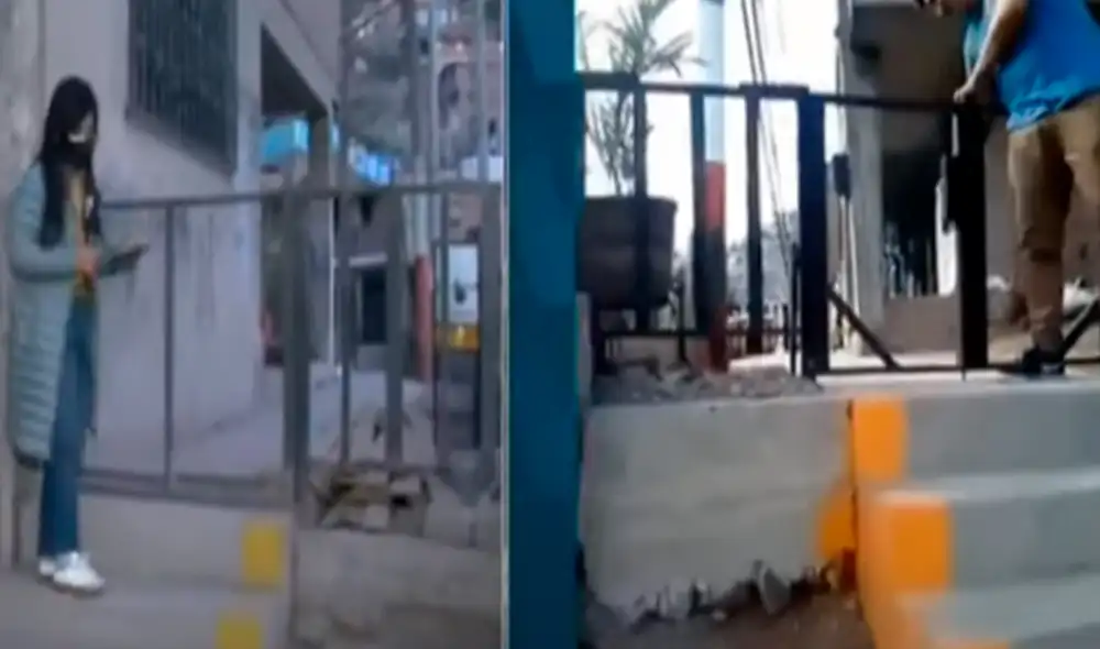 Reja instalada en toda la vereda de una esquina impide el paso peatonal. Foto: captura Tv Perú