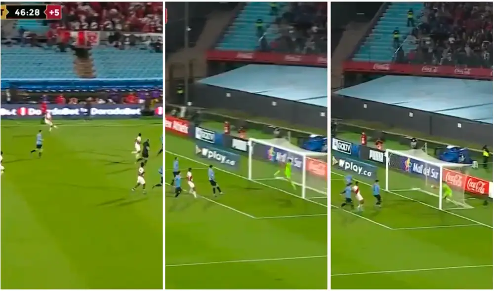 Trauco sorprendió al portero Rochet. Foto: composición/captura de TyC Sports Trauco sorprendió al portero Rochet. Foto: composición/captura de TyC Sports