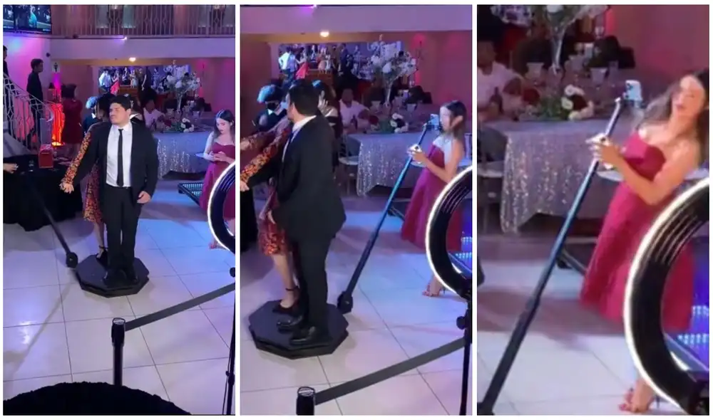 Joven arruina sesión de fotos en boda al chocar accidentalmente con la cabina fotográfica. Foto: captura de TikTok.