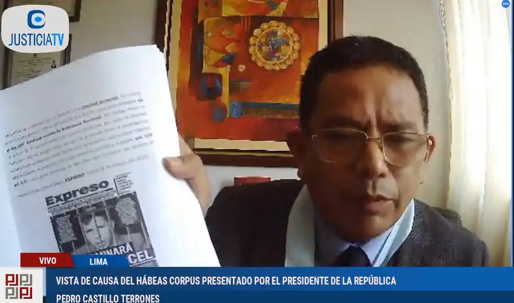 Eduardo Pachas, abogado de Pedro Castillo, sustentó el habeas corpus contra la denuncia de la Subcomisión de Acusaciones Constitucionales del Congreso. Foto: captura/Justicia TV