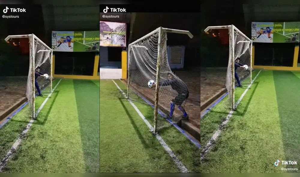 El joven imitando la acción que realizó el arbitro uruguayo Rochet. Foto: captura de TikTok