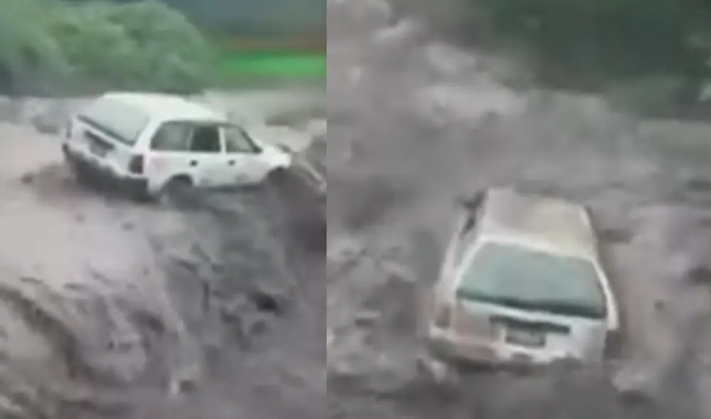 Caudal del río se llevó el vehículo. Foto: captura de TV Perú
