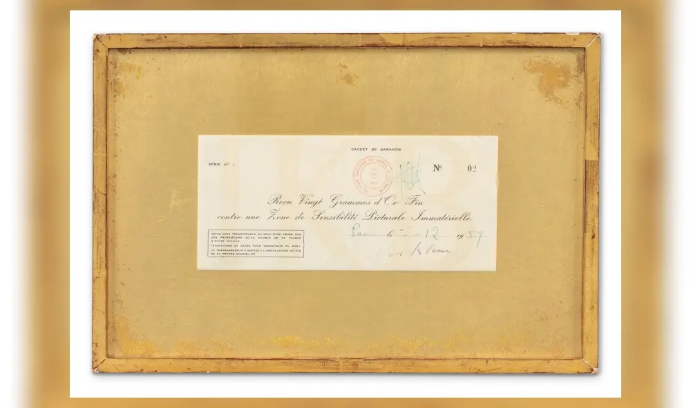 Recibo de una obra de arte invisible de Yves Klein. Foto: Sotheby`s