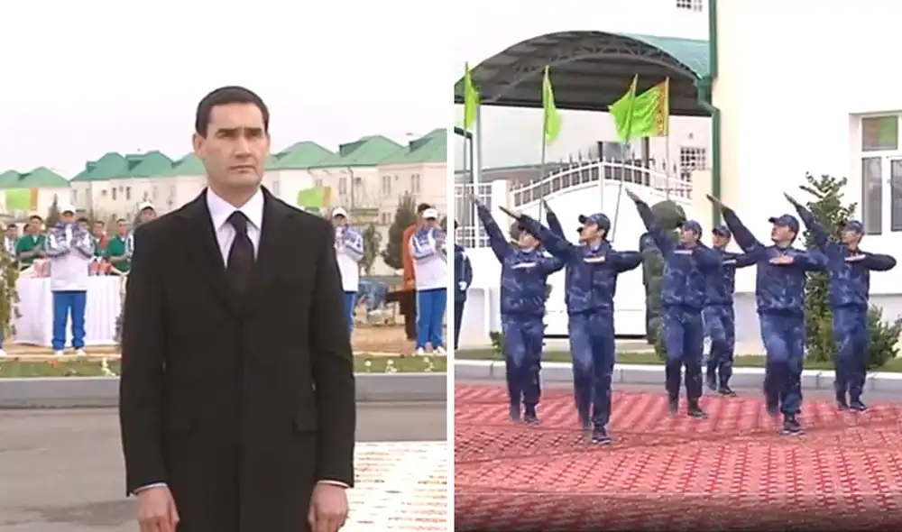 El video de la coreografía se hizo viral en redes sociales. El rostro del nuevo presidente autoritario de Turkmenistán demuestra la emoción del momento. Foto: composición de LR/ Twitter/ NIPORWIFI