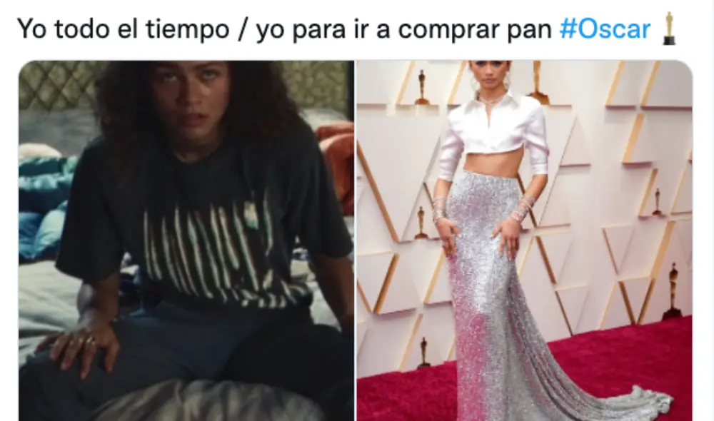 El meme de Zendaya comparando su actuación en Euphoria y su deslumbrante look para la gala de los Oscar 2022 es uno de los más virales. Foto: captura.