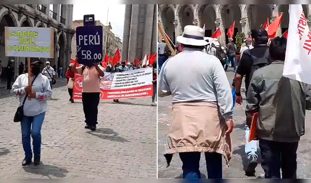 Integrantes de este gremio salieron en protesta por las calles céntricas de la ciudad. Foto: composición LR/captura de URPI-Alexis Choque
