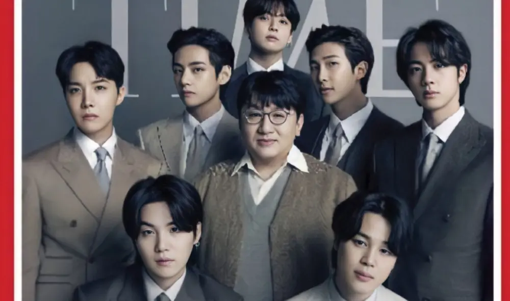 La portada de la edición abril de Time Magazine presenta a Jungkook, Taehyung, Jimin, Jin, Suga, J-Hope y Namjoon de BTS y Bang Si Hyuk, fundador de HYBE. Foto: Time Magazine