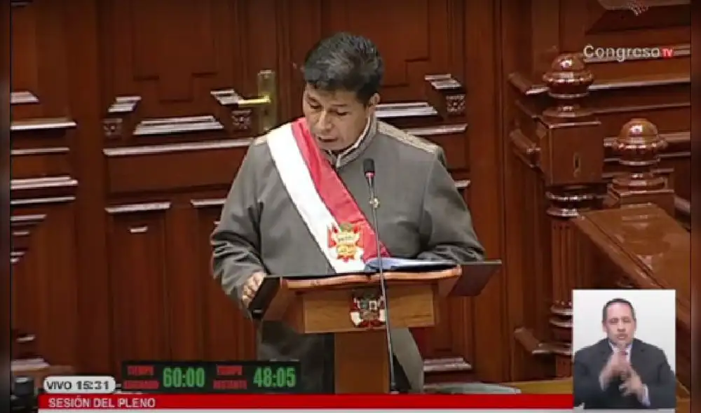 el presidente Pedro Castillo se dirigió a la representación nacional. Foto: captura Congreso