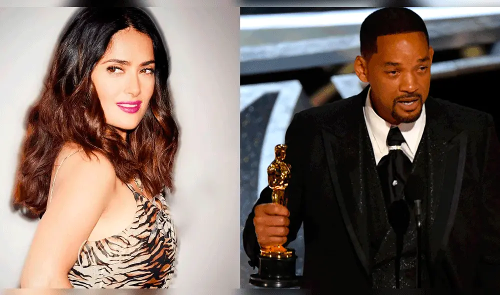 Oscar 2022: Salma Hayek emocionada por el triunfo de Will Smith. Foto: composición Salma Hayek-Instagram/captura de TNT