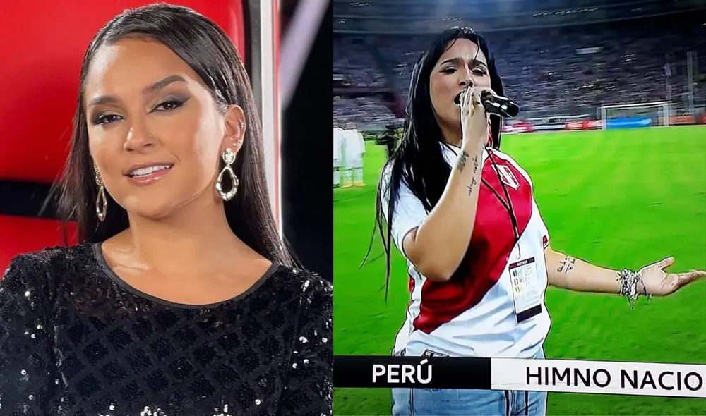 Perú vs Paraguay: Daniela Darcourt entonó el himno nacional. Foto: composición