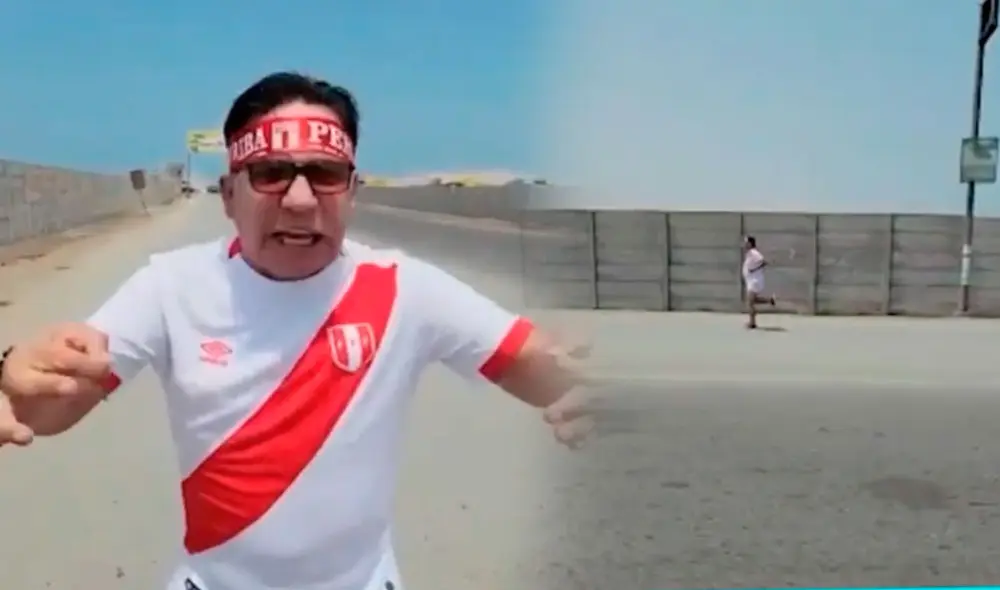 Ricardo Rondón se atrevió a correr en ropa interior por la carretera del sur de Lima. Foto: captura/América TV.