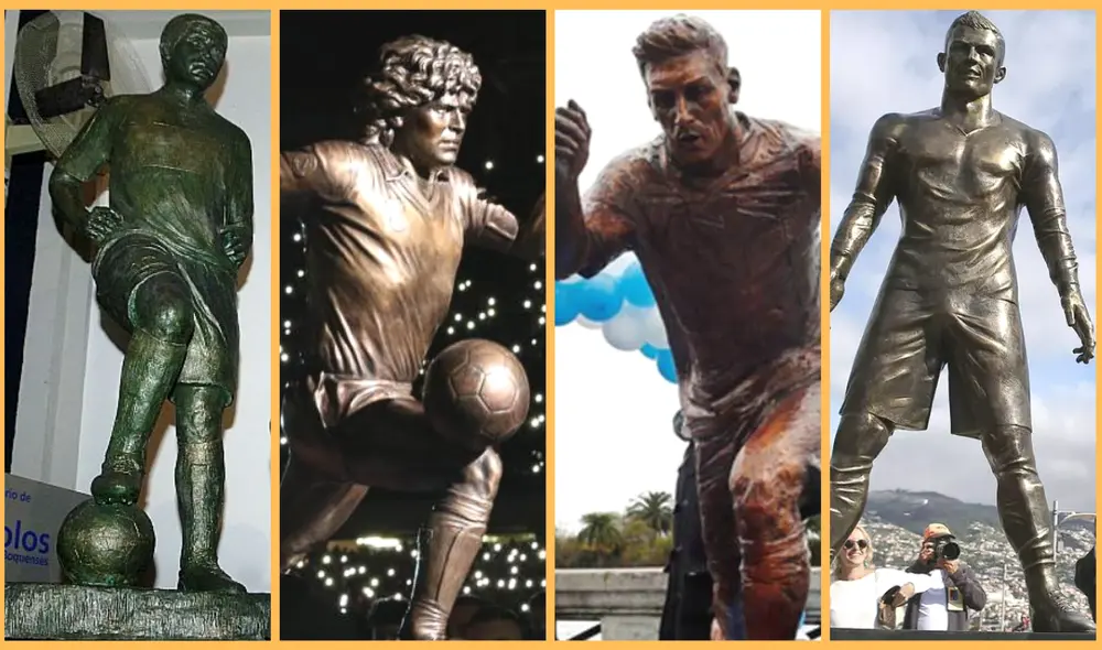 Riquelme, Maradona, Messi y Cristiano Ronaldo son algunos de los futbolistas que han sido inmortalizados en estatuas. Foto: composición de LR/ EFE