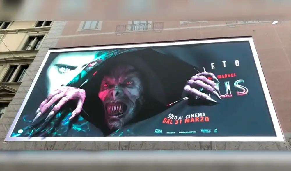 Así luce el impresionante anuncio 3D de "Morbius" en Milán. Foto: difusión