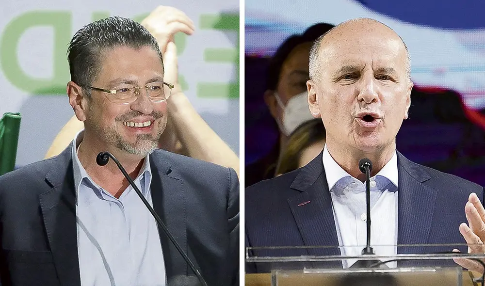 De izquierda a derecha: Rodrigo Chaves y José María Figueres. Foto: AFP