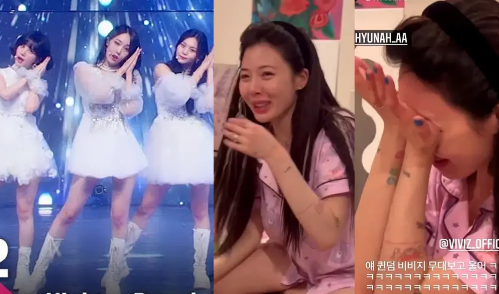 Se sumó a las reacciones de los fans. HyunA, ícono del k-pop, lloró al ver a VIVIZ en Queendom 2. Foto: composición Mnet / Instagram