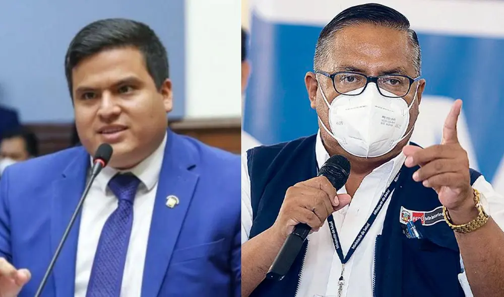 Diego Bazán presentó una moción de censura en contra del ministro de Salud, Hernán Condori, el último 23 de marzo. Foto: composición/Congreso