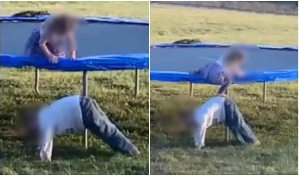 Niño ayuda a su hermana menor a bajar de un trampolín y enternece a miles. Foto: captura de TikTok.