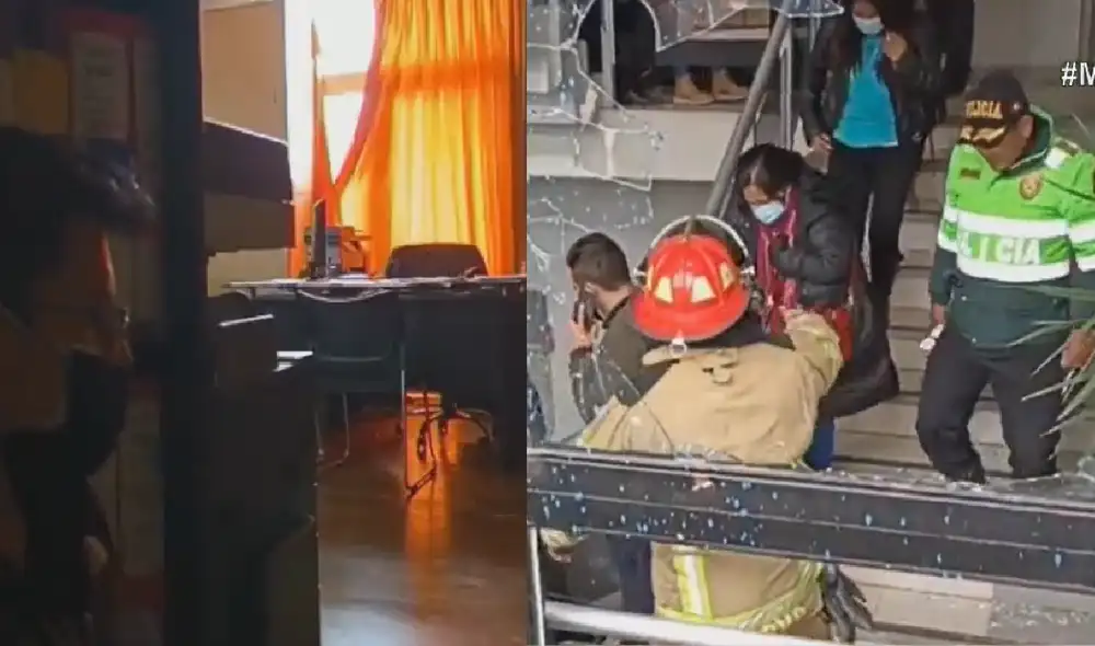 "Nos atacan y nosotros no tenemos nada que ver, venimos a trabajar", señaló el personal del municipio de Huancayo durante el ataque al local. Foto: capturas de Cadena TV Huancayo