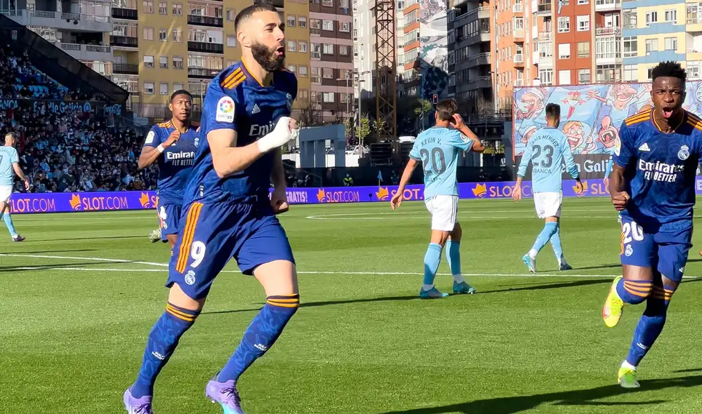 Real Madrid vs. Celta de Vigo: Karim Benzema anotó el 1-0 del partido por LaLiga. Foto: @LaLiga