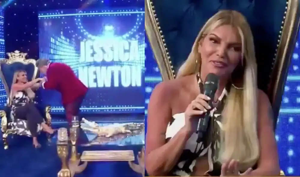 Jessica Newton emocionada en el set de "Sábado con Andrés". Foto: "Sábado con Andrés"/captura