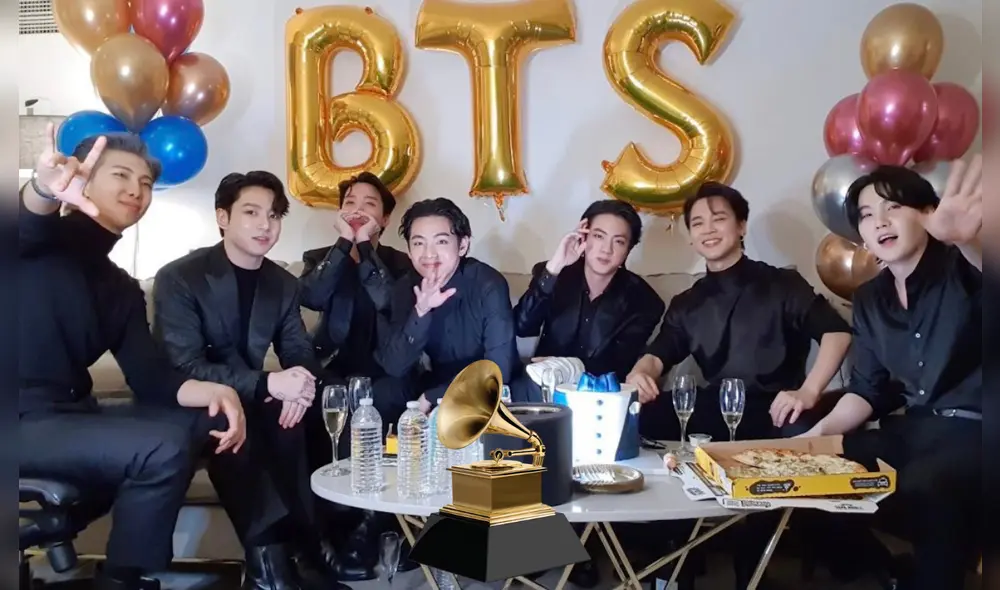 BTS habló con ARMY en el Vlive sobre los Grammy 2022. Foto composición: Twitter y Grammy.