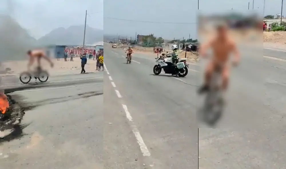 Joven apareció desnudo durante protesta. Foto: captura / Revista Lima Gris