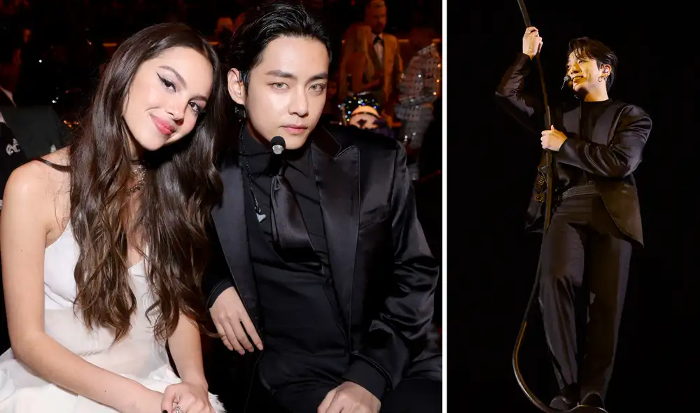 La llegada de Jungkook al escenario y la interacción de Olivia Rodrigo y Taehyung fueron parte los momentos más resaltantes de "Butter" en los Grammy 2022. Foto: composición La República / AFP