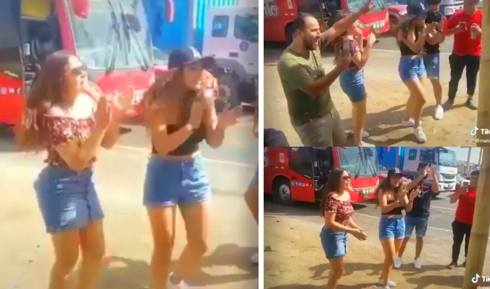 La cantantes intentaron atravesar la protesta con su talento, pero los transportistas no les dieron tregua. Foto: captura TikTok La cantantes intentaron atravesar la protesta con su talento, pero los transportistas no les dieron tregua. Foto: captura TikTok