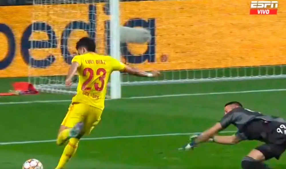 Luis Díaz anotó el 3-1 en el partido entre Liverpool vs. Benfica. Foto ESPN