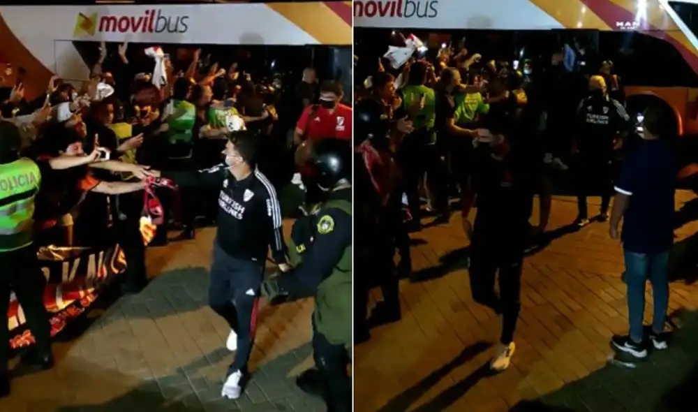 River Plate llegó a Lima y fue recibido por un grupo de hinchas en su hotel. Foto: captura River Plate