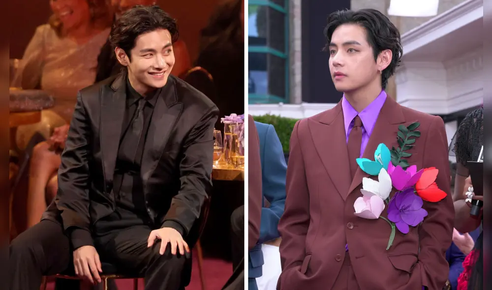 Taehyung de BTS sigue dando de qué hablar tras su aparición en los Grammys 2022. Foto composición: Twitter.