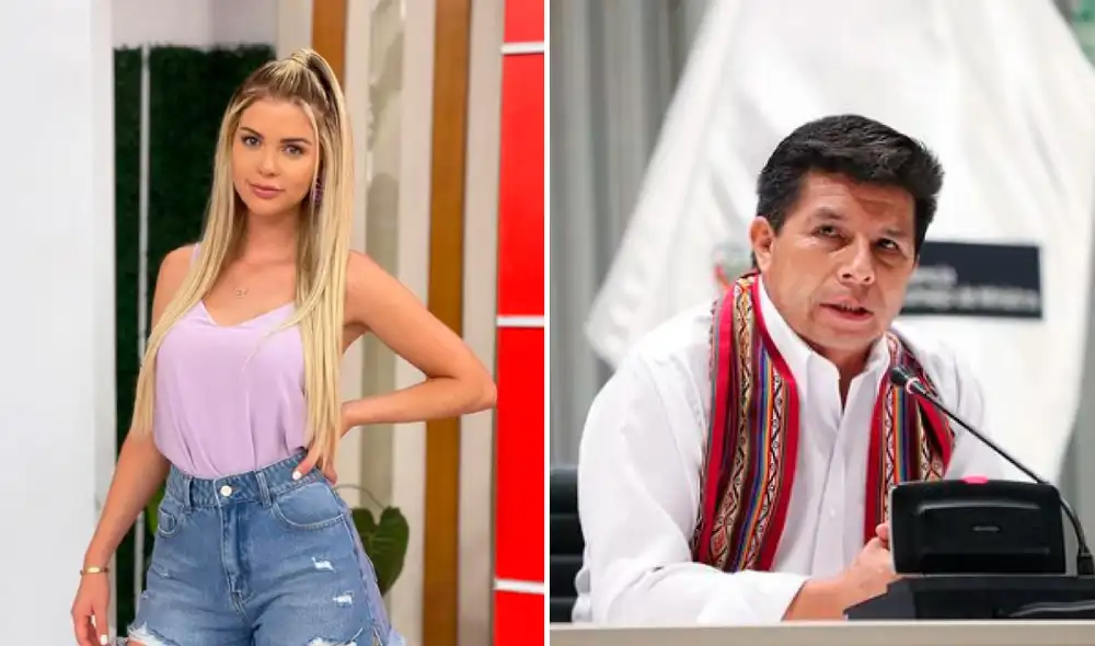 Brunella Horna se dejó ver con los ojos llorosos luego de que cayera cerca de ella una bomba lacrimógena. Foto: composición/Brunella Horna/Presidencia del Perú/Instagram