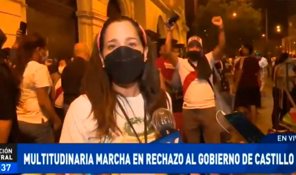 Vanessa Terkes estuvo presente en la marcha contra el presidente. Foto: captura ATV