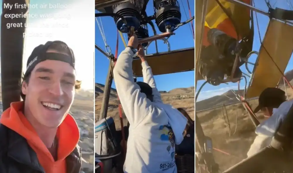 Joven sufre aparatoso accidente a bordo de un globo aerostático y se vuelve viral en TikTok. Foto: captura de TikTok.