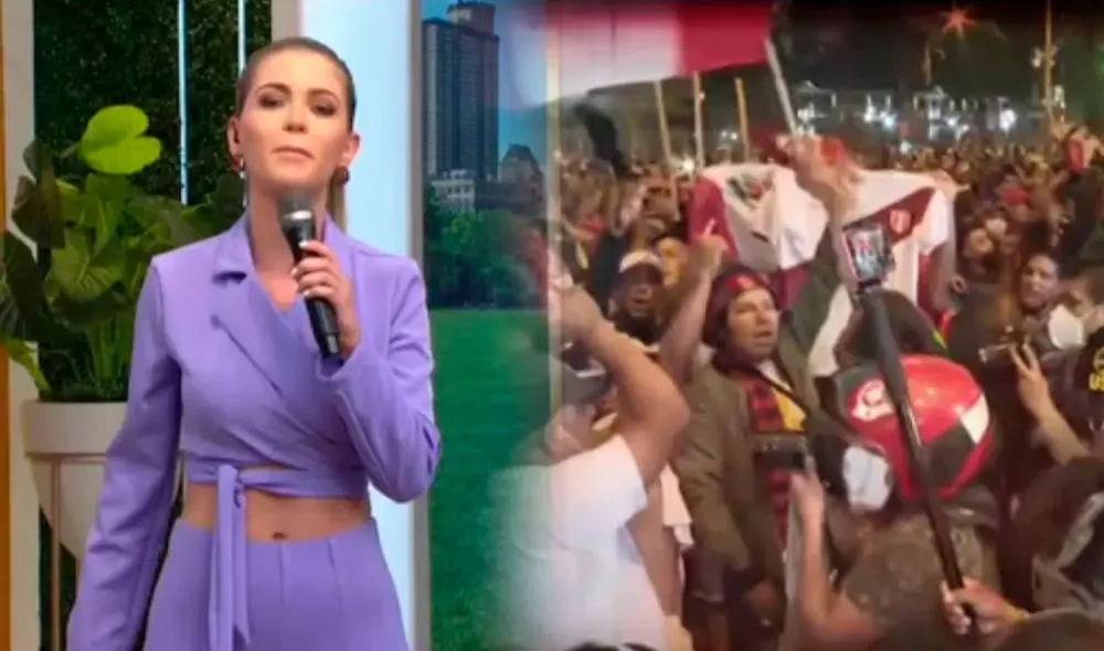 Brunella Horna da testimonio tras asistir a marcha. Foto: captura/América TV Brunella Horna da testimonio tras asistir a marcha. Foto: captura/América TV