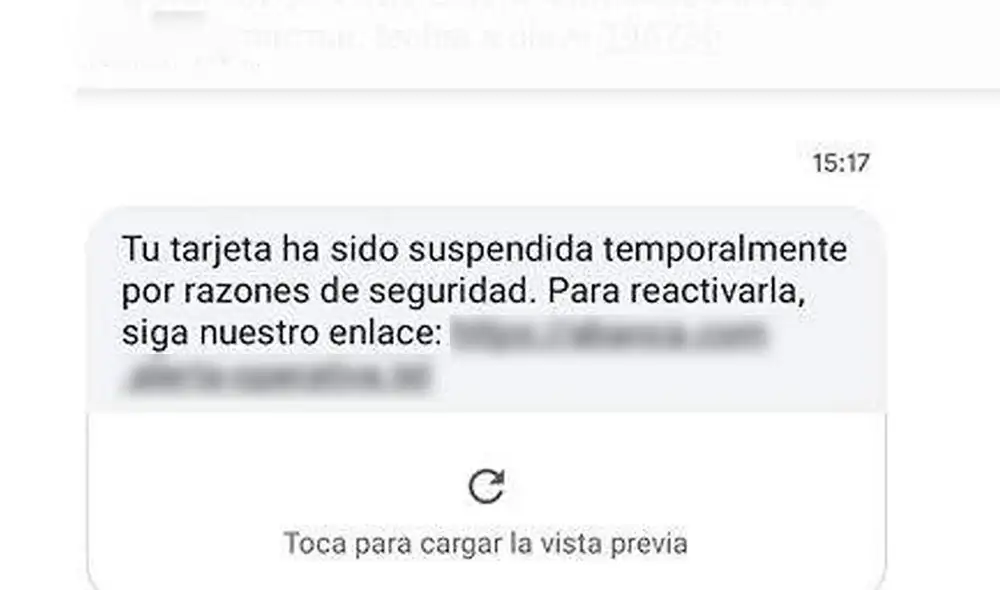Así suelen ser los mensajes de texto falsos que se hacen pasar por los bancos. Foto: El Español