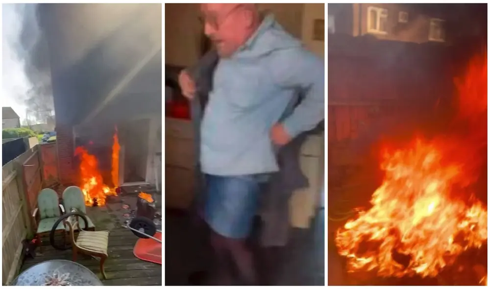 Hombre arriesga su vida para rescatar a un adulto mayor atrapado en su casa en llamas. Foto: captura de TikTok.